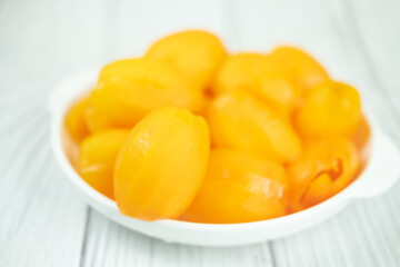 Sweet yellow ripe Mayongchid named in Thai was seeds removed ready to eat.