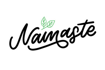 Hand drawn Namaste lettering. Indian greeting, Hello in Hindi. Stylish cursive handwriting, modern calligraphy. Isolated vector illustration.