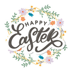 Happy Easter day background with frame flowers
