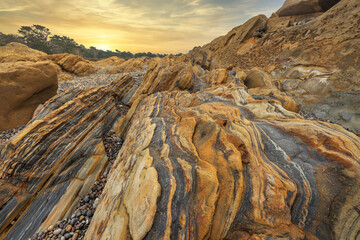 A beautiful landscape of bizarre rock formations on the Pacific coast at Point Lobos State Reserve in Carmel, California.