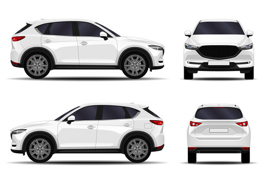 Realistic SUV car. Front view; side view; back view.