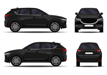 Realistic SUV car. Front view; side view; back view.