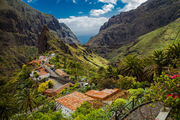View of Masca village and valley from a balcony on Tenerife
