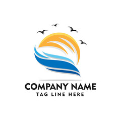 abstract sun icon template and sea icon logo design modern,holidays logo,adventure logo,brand identity business, summer vector