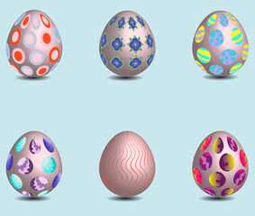 Multicolored Easter eggs set, celebration elements, ornate symbols of spring. High quality illustration