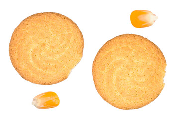 Corn cookies isolated on a white background, top-down