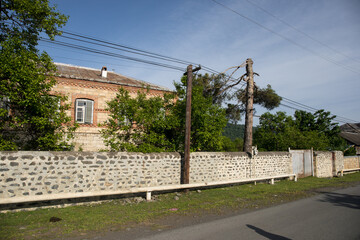 Naklejka premium Picture of beautiful village house with garden. Azerbaijan village in summer time