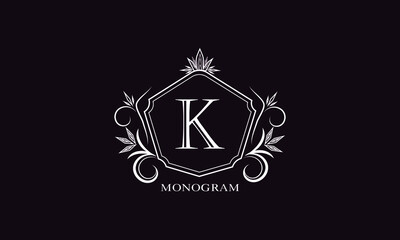 Exquisite logo with elegant letter K. Design of a stylish monogram, business sign, symbol, heraldry
