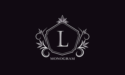 Exquisite logo with elegant letter L. Design of a stylish monogram, business sign, symbol, heraldry