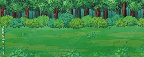 森と草原の風景イラスト 横スクロールゲームの背景 シームレス Wall Mural ふわぷか