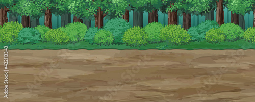 森の中にある土の道の風景イラスト 横スクロールゲームの背景 シームレス Animation Wall Mural Animati ふわぷか