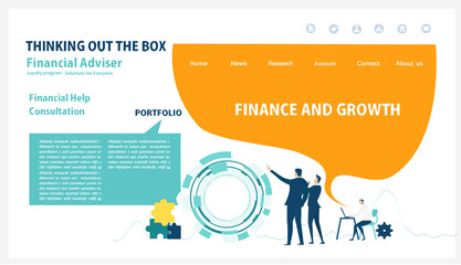 Obraz na płótnie Canvas Flat design website or app page template. Financial services, banking, strategic planning, development, business solutions, consulting, market research, teamwork, data analyse, support, security 