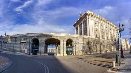 Royal Palace of Madrid in its access facade to the inner esplanade of the palace.