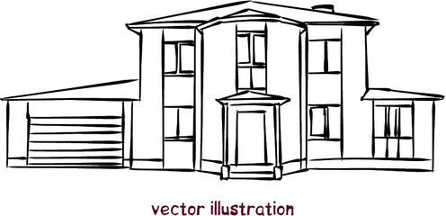 vector sketch of wooden house