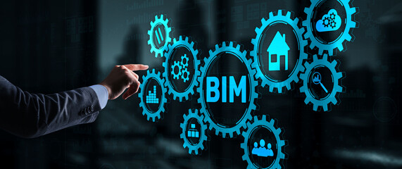 BIM Building information modeling concept on virtual 3d screen