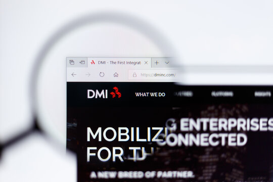 Moscow / Russia - 04.08.2019:  DMI logo on the official website homepage. DMI logo visible on monitor screen through a magnifying glass