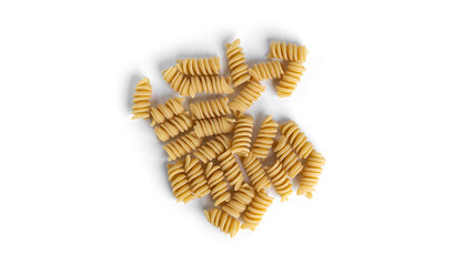 Rotini pasta isolated on a white background.