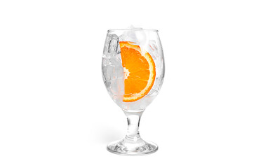 Cocktail isolated on a white background. Ice with orange fruit in glass isolated.