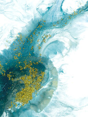 Abstract art painting with gold glitter creative hand painted background, brush  texture