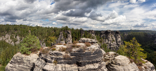Rock formation at the Bastei sandstone mountains