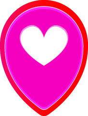 Sign of geolocation. Map pointer icon. Symbol of navigation with the silhouette of the heart. Vector illustration in cartoon style.