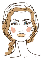 Abstract Portrait of a girl with curly hair. Line drawing face aesthetic contour. Sketch Vector illustration