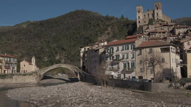 Dolceacqua in Liguria, Italy. Castello Dei Doria castle in medieval village