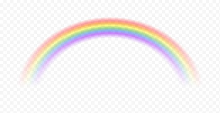 Realistic rainbow. Sky magic spectrum color after rain on transparent background. Vector fantasy effect