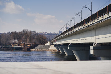 New renovated metro bridge between Levoberezhnaya station and Hydropark. Kiev, Ukraine.