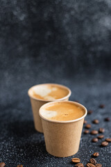 coffee hot fresh in disposable paper cup break meal top view copy space for text food background rustic image