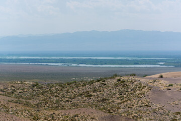 The Ili river against the background of the Alatau mountain. Altyn-Emel National Park. Almaty region, Kazakhstan.