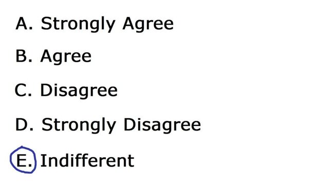 Answering Opinion Poll Question Viewpoint of Paper. Answer Ballot Vote With Viewpoint Belief With Blue Pen. Circle Indifferent Don't Care Response.
