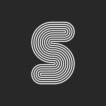 Creative letter S logo initial monogram, original typography mark, black and white smooth endless many thin parallel lines shape
