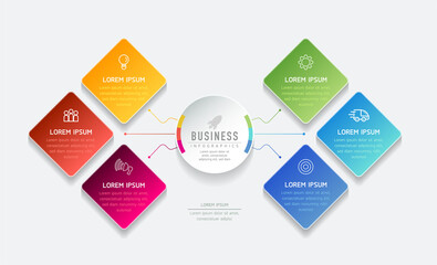 Vector illustration infographics design template, business information, presentation chart, with 6 options or steps. 