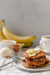Tasty banana pancakes with ingredients