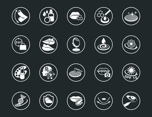 Vector graphic set. Icons, minimal design. Beauty. Attributes of beauty for men and women. Concept illustration for Web site. Sign, symbol, element.