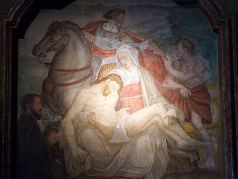 Milan, Italy - July 16, 2020: Church of San Lorenzo in Milan, Italy, interior. Deposition, painting