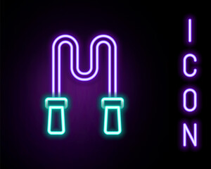 Glowing neon line Jump rope icon isolated on black background. Skipping rope. Sport equipment. Colorful outline concept. Vector