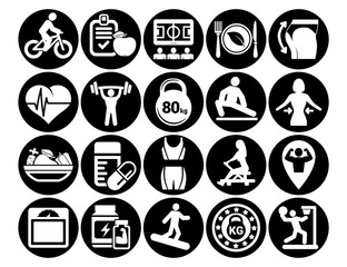 Simple fitness icons set. basic elements. Universal icons to use for web and mobile UI.