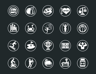 Fitness and Sport vector icons for web and mobile. All elements are grouped.