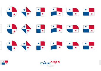 Panama flag set, simple flags of Panama with three different effects.