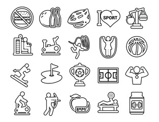 Set of Outline stroke Fitness icons Vector illustration.