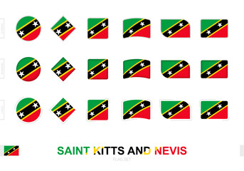 Saint Kitts and Nevis flag set, simple flags of Saint Kitts and Nevis with three different effects.