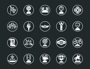 Award Icon. Trophy and prize symbol icon black background vector illustration.