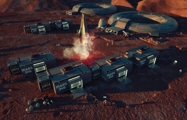 3d render. Colony of humans on a planet © Miguel Aguirre