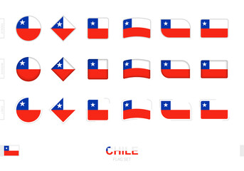 Chile flag set, simple flags of Chile with three different effects.