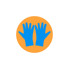 Two medical latex rubber gloves. Vector round icon, blue silhouette. Clipart, illustration on a blank white background.