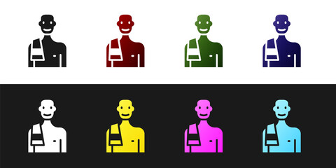 Set Man in the sauna icon isolated on black and white background. Vector