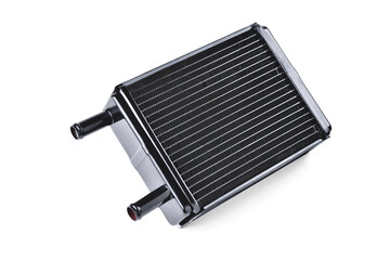 car heating and air conditioning system radiator, car stove radiator, white background, selective focus