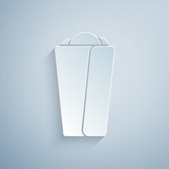 Paper cut Burrito icon isolated on grey background. Traditional mexican fast food. Paper art style. Vector